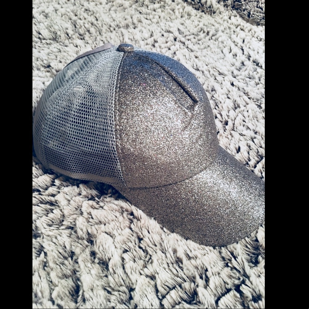 Silver glitter ponytail cap